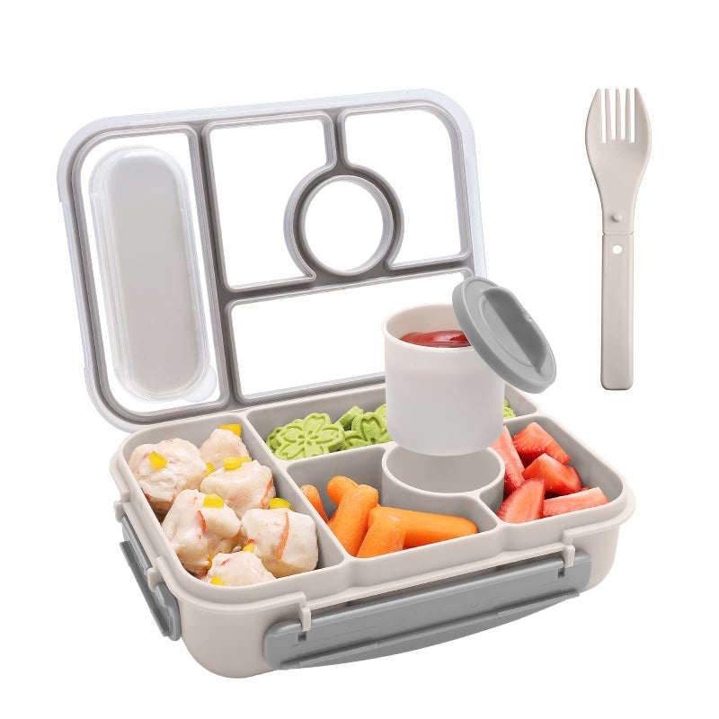 Amathley Bento box adult lunch box lunch box kids lunch containers for Adults/Kids/Toddler 5 Compartments bento Lunch box for kids with Sauce Vontainers Microwave & Dishwasher & Freezer Safe(White) - Image 1